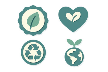 Fototapeta premium Collection of environmental sustainability icons featuring nature, recycling, and global care symbols
