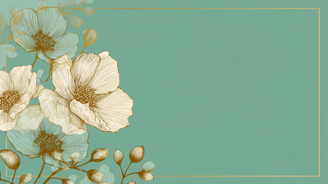 Elegant wedding invitation template with celadon green background and floral design elements