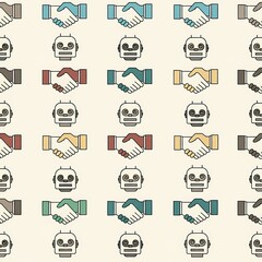 Fototapeta premium Pattern of Robots and Handshake Icons in a Repeating Design