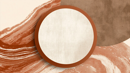 Modern wedding invitation template featuring a circular design with russet terracotta tones and textured backgrounds, ideal for elegant celebrations and special occasions mockup