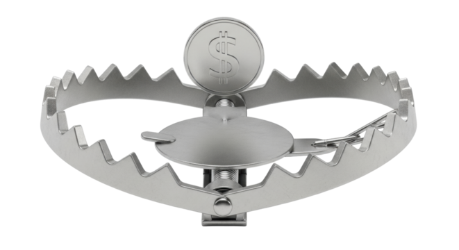 Isolated trap with dollar coin, a concept of financial danger, risk, and speculation