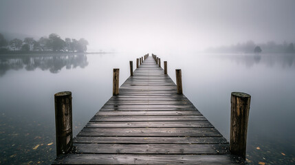 Obraz premium Misty Morning Lakeside Serenity