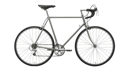 Isolated vintage bicycle, classic road bike with caliper brakes and drop handlebars, silver
