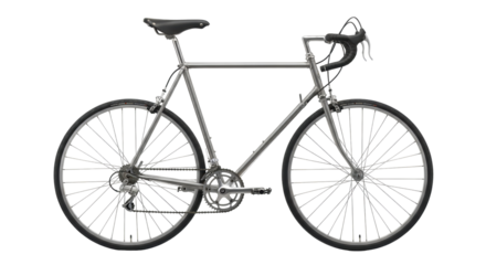 Isolated vintage bicycle, classic road bike with caliper brakes and drop handlebars, silver