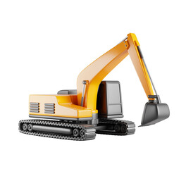 3d hydraulic excavator with bucket. Manufacture of heavy equipment, mining industry, road construction machine - jcb backhoe loader. Power shovel for digging, isolated render icon