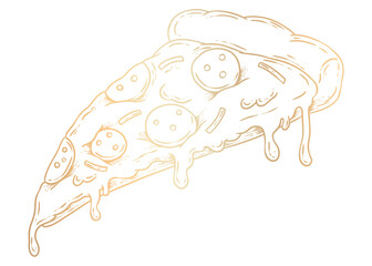 Golden pepperoni pizza slice sticker overlay design element