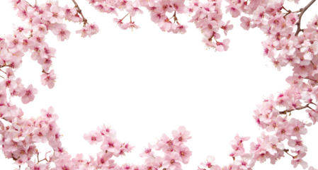 Beautiful frame of blooming cherry blossoms on transparent background