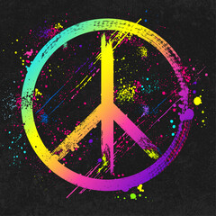 Colorful Background with Brush Hand Drawn Peace Symbol, Peace Symbol Icon, Colorful Graffiti, Grunge Texture, Scratch Texture, Peace Sign, Isolated, Vector