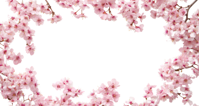 Beautiful frame of blooming cherry blossoms on transparent background