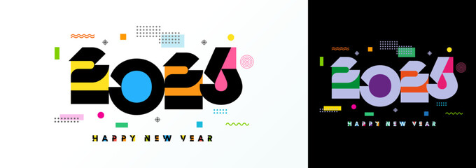 2026 New Year logo design set with sport numbers and memphis style elements. Creative design for Happy New Year greeting card or calendar cover. Vector illustration