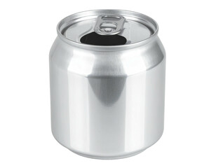 A shiny, metallic aluminum beverage can, closed