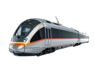 Sleek, modern high-speed passenger train isolated on a black background