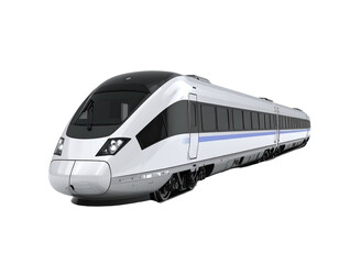 Naklejka premium Sleek, modern high-speed train in white, with blue accents, gliding on unseen tracks