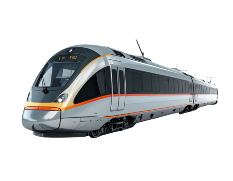 Sleek, modern high-speed passenger train isolated on a black background