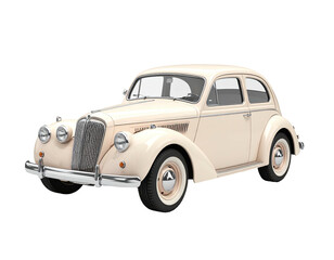 Classic, cream-colored vintage automobile with chrome accents, isolated on black
