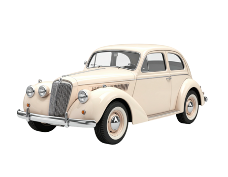 Classic, cream-colored vintage automobile with chrome accents, isolated on black