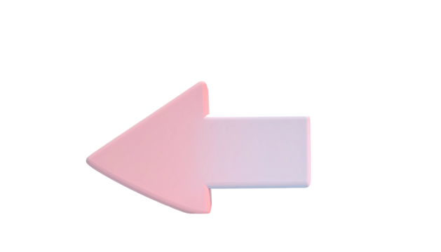 A 3D, pink-and-white arrow pointing left, isolated on a black background - Powered by Adobe