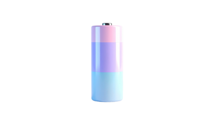 A cylindrical battery, divided into pastel colored sections, isolated on black