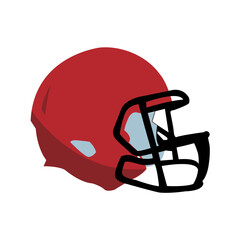 A vibrant red and blue American football helmet, essential sport protection equipment, is perfectly isolated on a white background, ready for game day