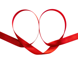 Red ribbon tied in a heart shape against black background