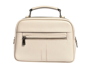 Cream-colored, small, structured handbag with zippered pocket