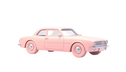 Soft pink cartoon-style vintage automobile isolated on a stark black background