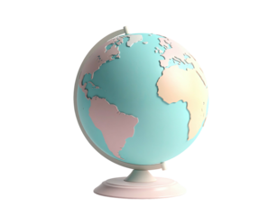 Pastel-colored, 3D globe in a simplified style, isolated on black