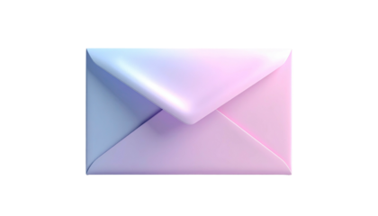 A 3D rendered envelope with pastel gradients, set against a stark black background