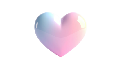 A glossy heart shape, blending pastel blue and pink, is set against a black background