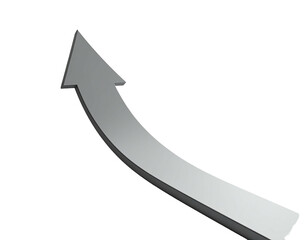 3D gray arrow pointing upwards and curving