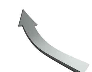 3D gray arrow pointing upwards and curving