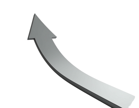 3D gray arrow pointing upwards and curving