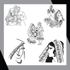 Cultural People and Lifestyle & Bride Vector Illustration Set