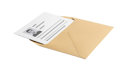 Isolated paper sheet in envelope, business correspondence, letter with photo, contract
