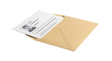 Isolated paper sheet in envelope, business correspondence, letter with photo, contract