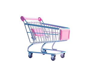 Rendered illustration of a pink and silver shopping cart, isolated on a black background