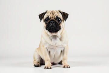 Obraz premium Adorable pug dog sits, isolated on pure white background, animal, single