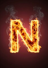 The letter n engulfed in vibrant orange flames and smoke, set against a dark, moody background, symbolizing power, intensity, or a fiery beginning