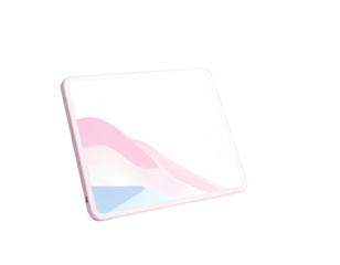 A modern, floating tablet displays a pastel, flowing wave design on a white screen