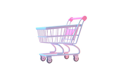 Rendered shopping cart glows with pink & blue hues against a dark background