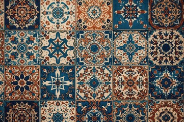 Colorful vintage geometric shapes painted on porcelain with a mix of random patterns