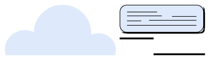 Blue cloud shape with text message box and minimal lines representing data and communication. Ideal for cloud computing, digital communication, messaging, online storage, technology, web services