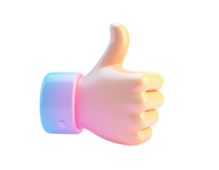 A 3D render of a hand giving a thumbs up gesture with a pastel color scheme