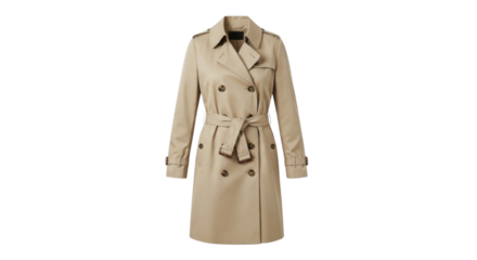 Khaki colored trench coat with belt isolated PNG with Transparent Background