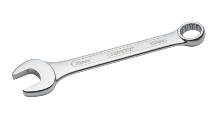 Crescent wrench tool marked 10mm and 12mm isolated PNG with Transparent Background