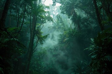 Mist drifting through a damp cloudforest interior in a coastal mountain range