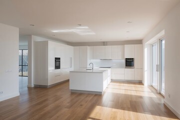Fototapeta premium Contemporary bright kitchen in a recently built home