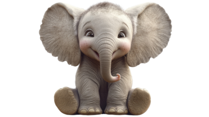 Adorable baby elephant sitting and smiling on transparent background