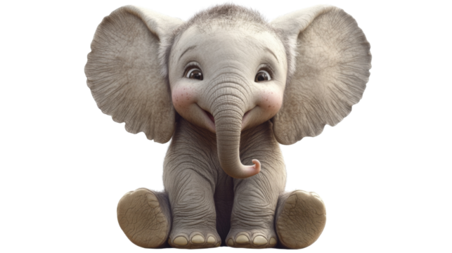 Adorable baby elephant sitting and smiling on transparent background - Powered by Adobe