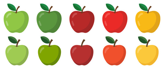 red green yellow apple fruit icon set